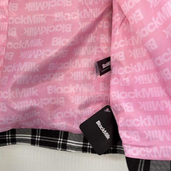 BlackMilk Tartan Heart Moto Jack Women's Size 12 Black Pink Plaid Biker NEW - Picture 15 of 16